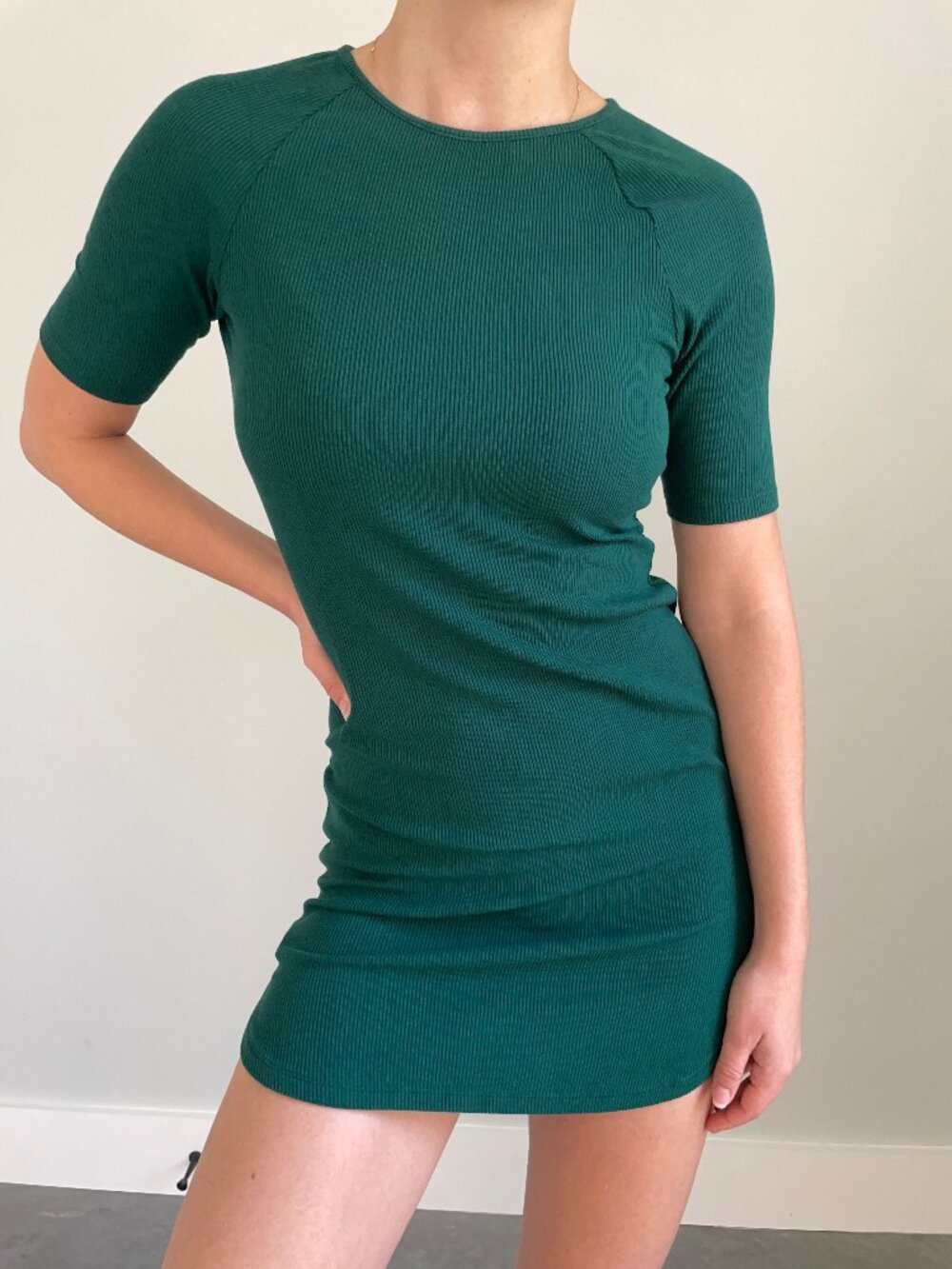 H&M Ribbed Bodycon Mini Dress Green Size S